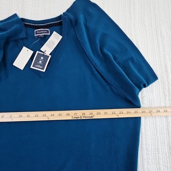 Club Room Merino Blend Oeko-Tex V-Neck Sweater Men's XXL Majestic Teal NWT NEW - Picture 11 of 16